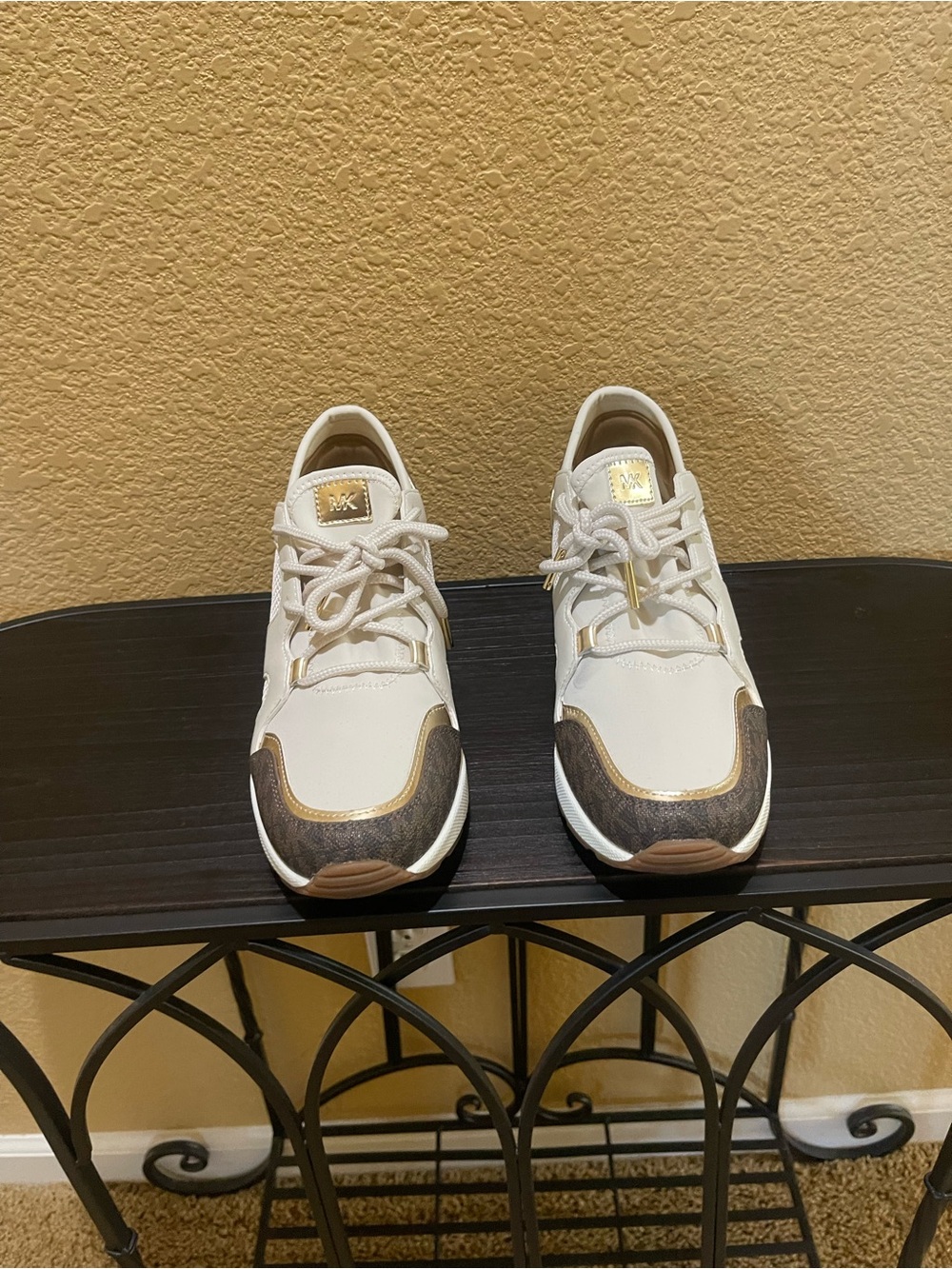 Michael Kors Cream Sneakers with Brown & Gold Accents